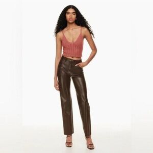 Aritzia Wilfred Melina Chocolate Brown Leather Pants 0 NWOT